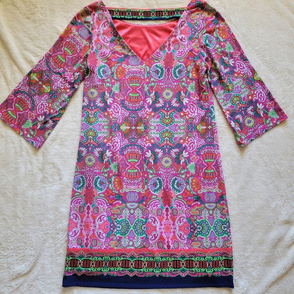 LAUNDRY by SHELLI SEGAL Multi-Color Vibrant Pattern Floral Pull On Dress *sz S* - Picture 15 of 16
